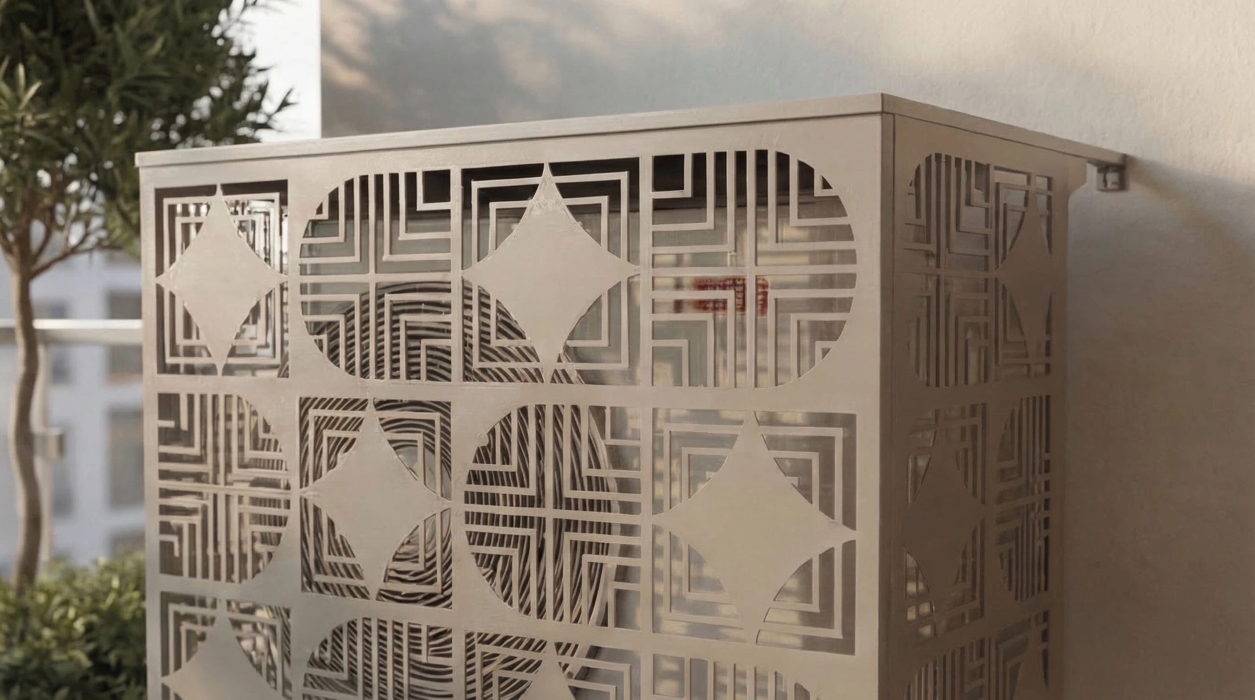 Cache climatiseur extérieur fixation murale, motif Jali-3