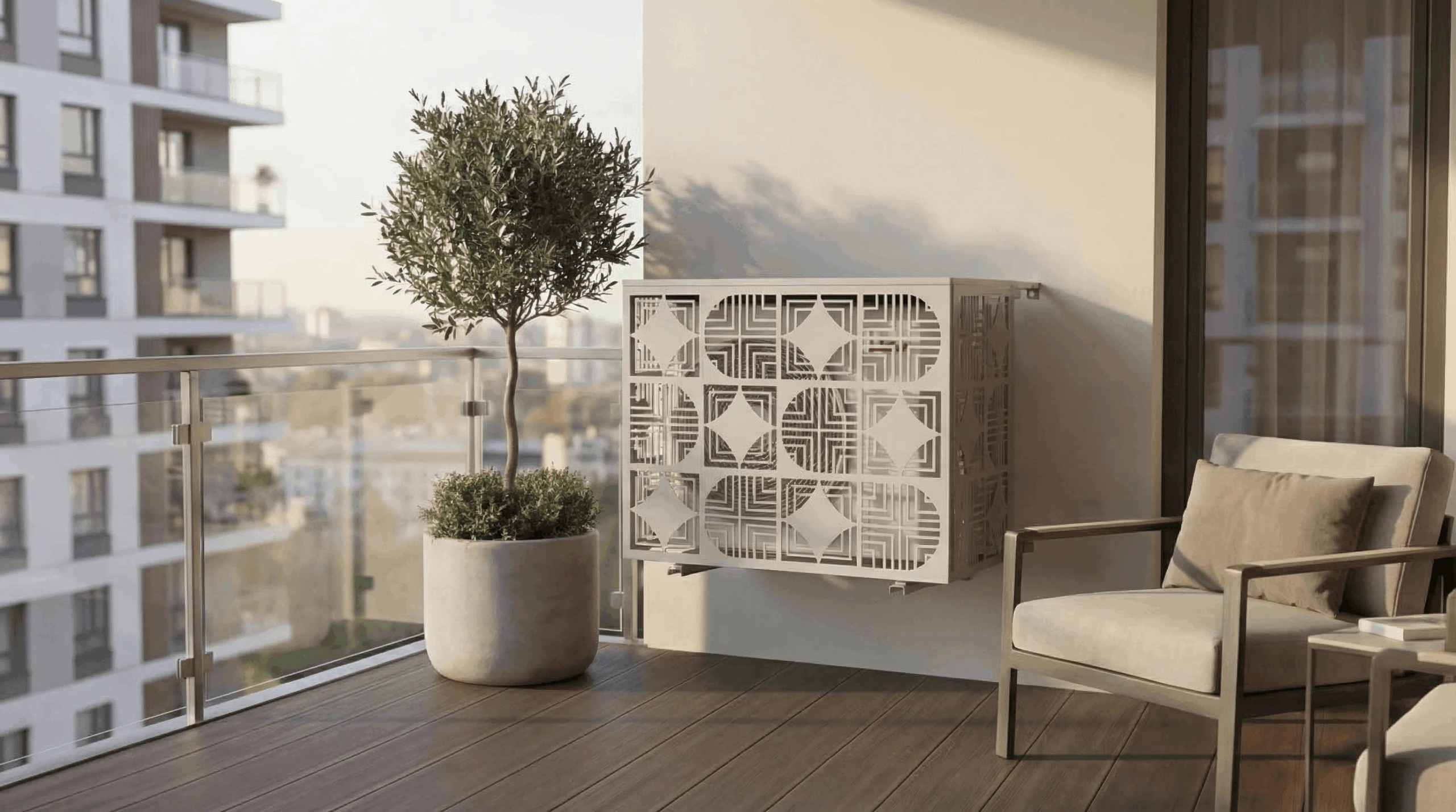 Cache climatiseur extérieur fixation murale, motif Jali-2