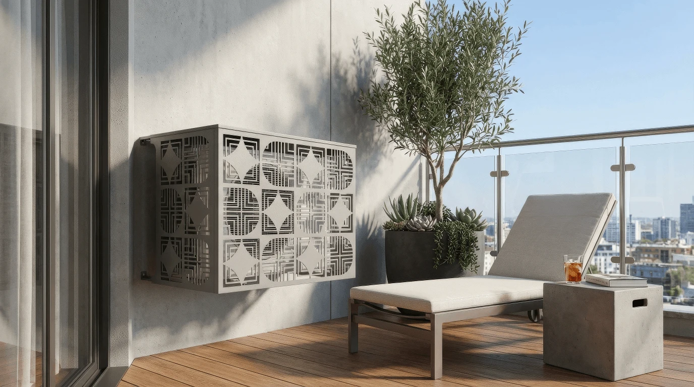 Cache climatiseur extérieur fixation murale, motif Jali-1