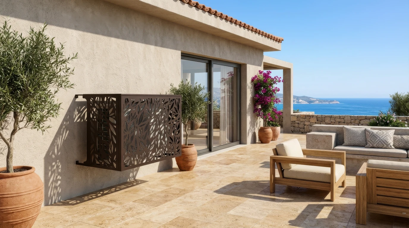 Cache climatiseur extérieur fixation murale, motif Olivio-1