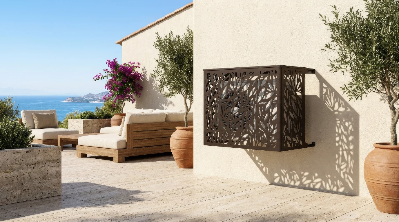 Cache climatiseur extérieur fixation murale, motif Olivio-2