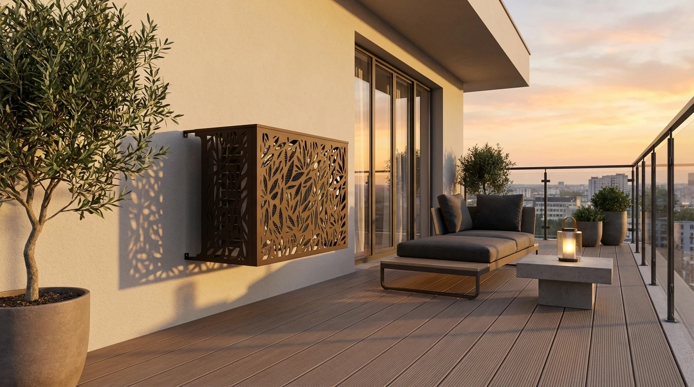 Cache climatiseur extérieur fixation murale, motif Olivio-3