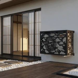 CCLIM-EXT-KUMO-N-MUR(1) Cache climatiseur extérieur fixation mural, motif Kumo-1