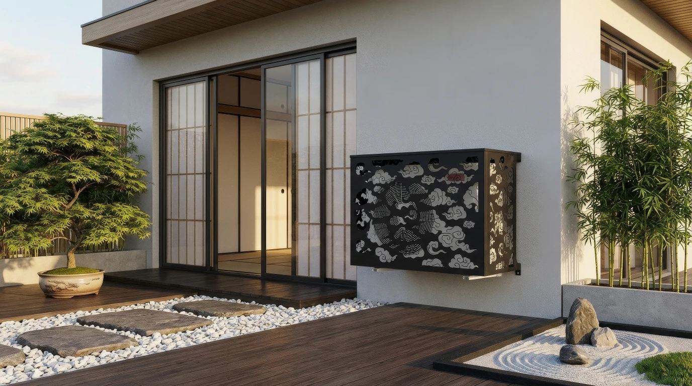 CCLIM-EXT-KUMO-N-MUR(1) Cache climatiseur extérieur fixation mural, motif Kumo-1