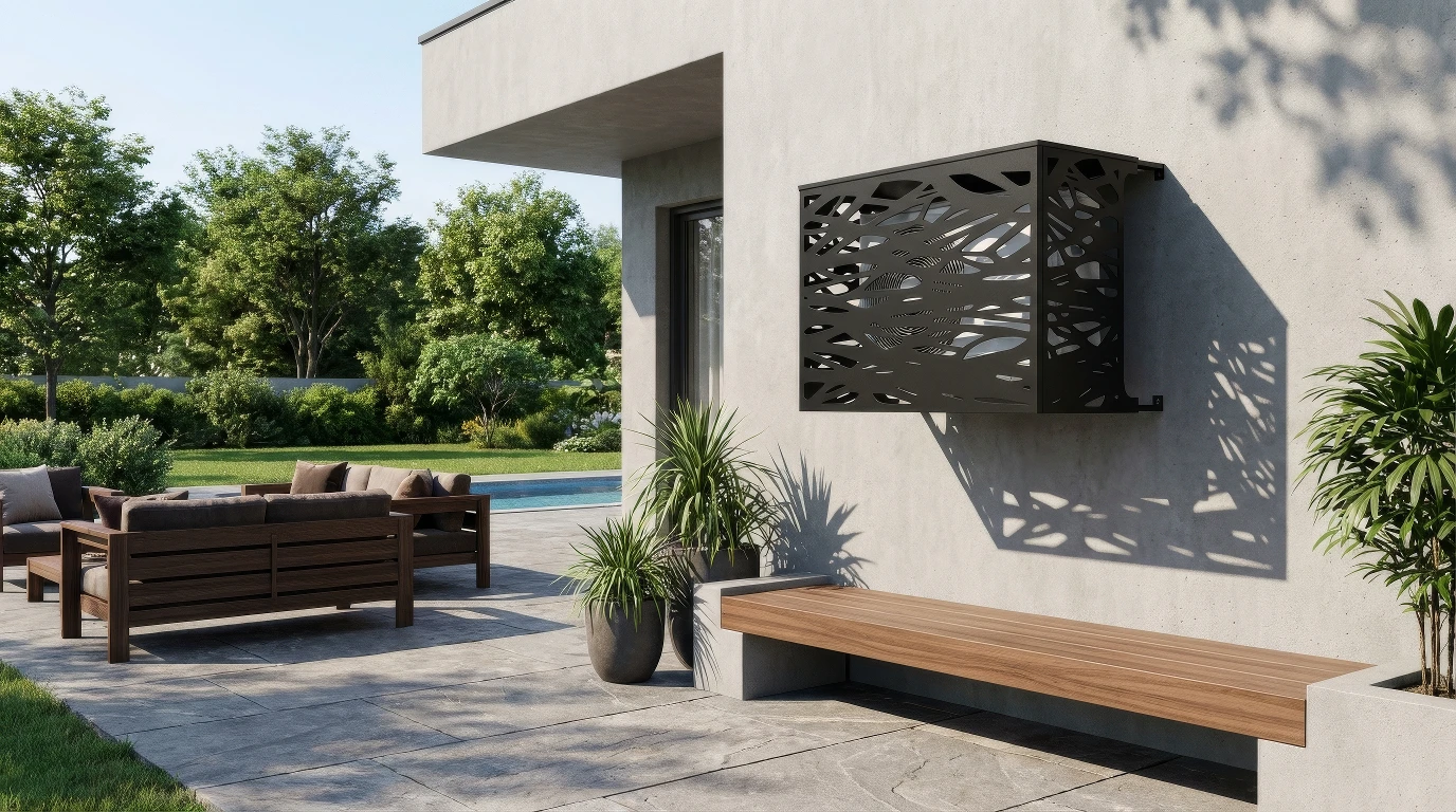 Cache climatiseur extérieur fixation murale, motif Lianes-1