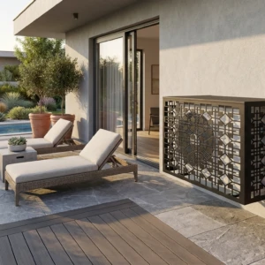 CCLIM-EXT-KYOTO-N-MUR(2) Cache climatiseur extérieur fixation murale, motif Kyoto-2