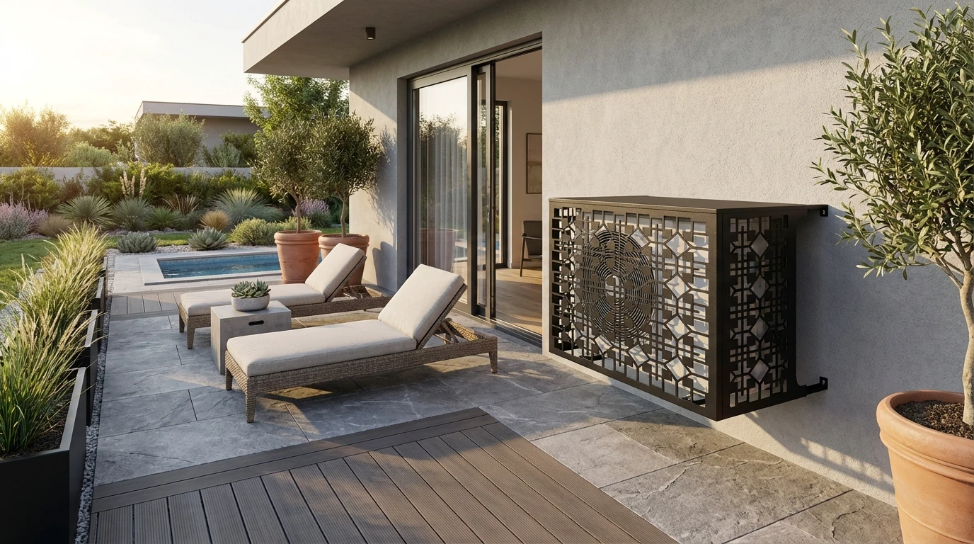 CCLIM-EXT-KYOTO-N-MUR(2) Cache climatiseur extérieur fixation murale, motif Kyoto-2