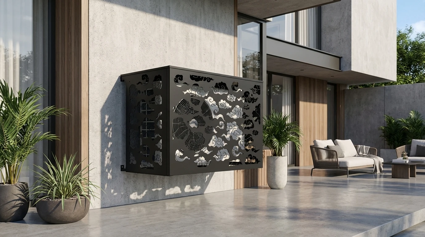 CCLIM-EXT-KUMO-N-MUR(2) Cache climatiseur extérieur fixation mural, motif Kumo-2