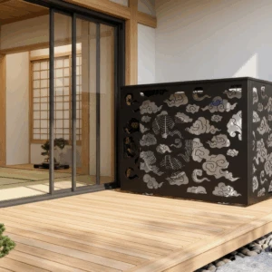 CCLIM-EXT-KUMO-N-MUR(3) Cache climatiseur extérieur fixation mural, motif Kumo-3