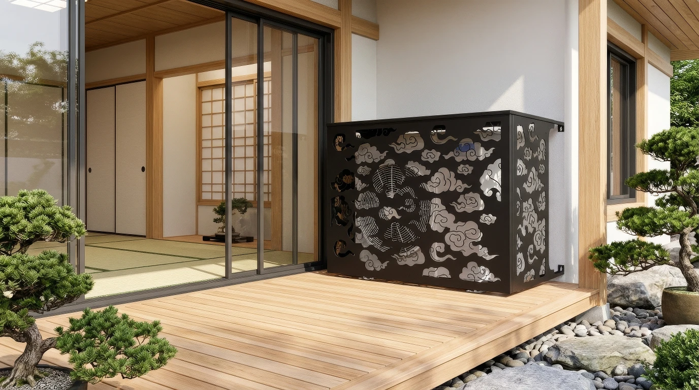 CCLIM-EXT-KUMO-N-MUR(3) Cache climatiseur extérieur fixation mural, motif Kumo-3