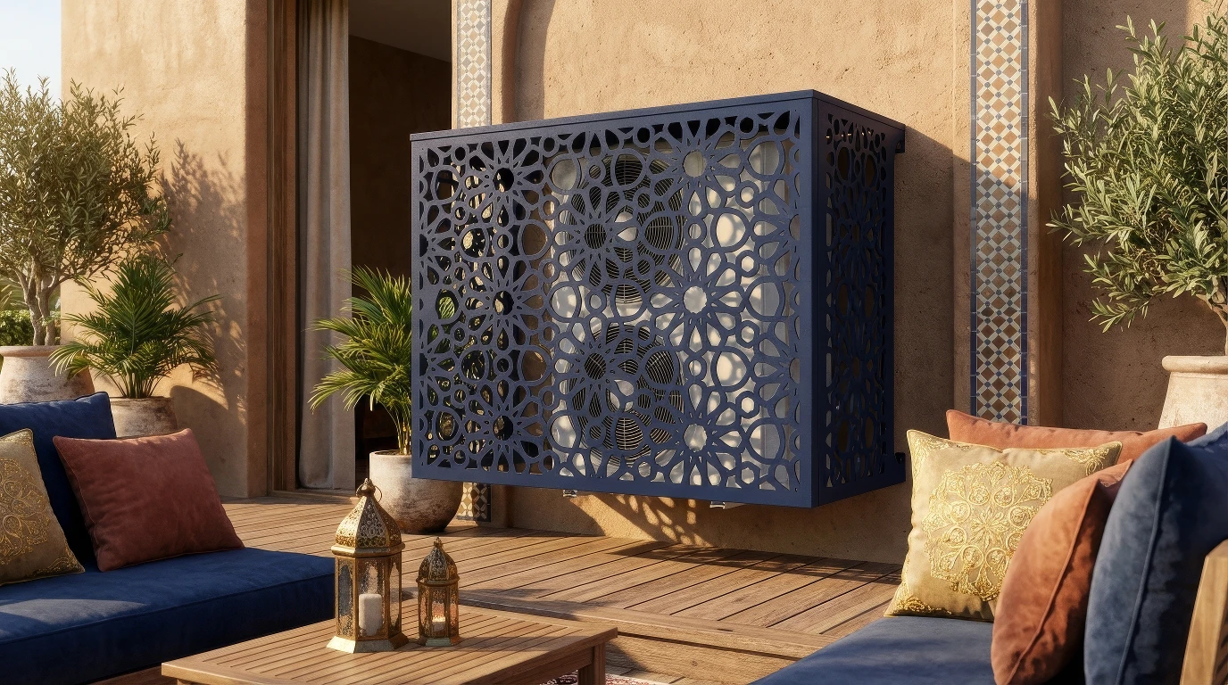 Cache climatiseur extérieur fixation murale, motif Médina-3