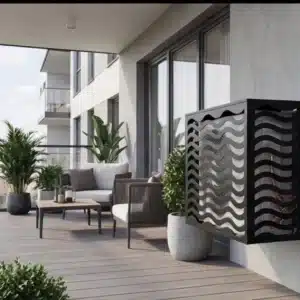 CCLIM-EXT-ONDE-N-MUR(3) Cache climatiseur extérieur fixation murale, motif Onde-3