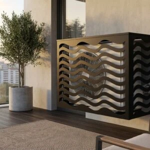 CCLIM-EXT-ONDE-N-MUR(2) Cache climatiseur extérieur fixation murale, motif Onde-2