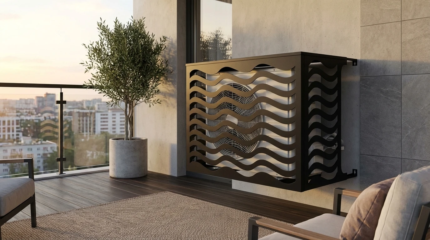 CCLIM-EXT-ONDE-N-MUR(2) Cache climatiseur extérieur fixation murale, motif Onde-2