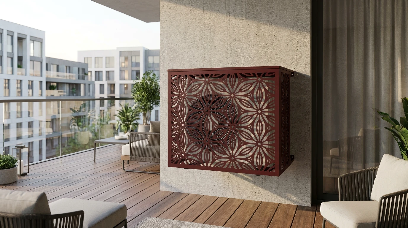 Cache climatiseur extérieur fixation murale, motif Riyah-3