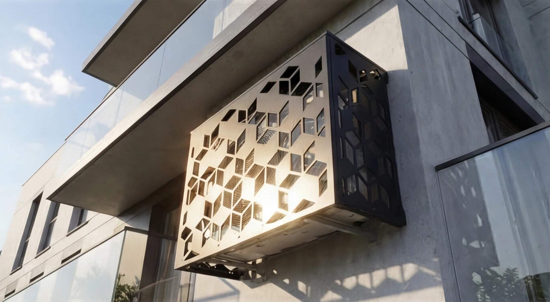 Cache climatiseur extérieur fixation murale, motif Tessella-1