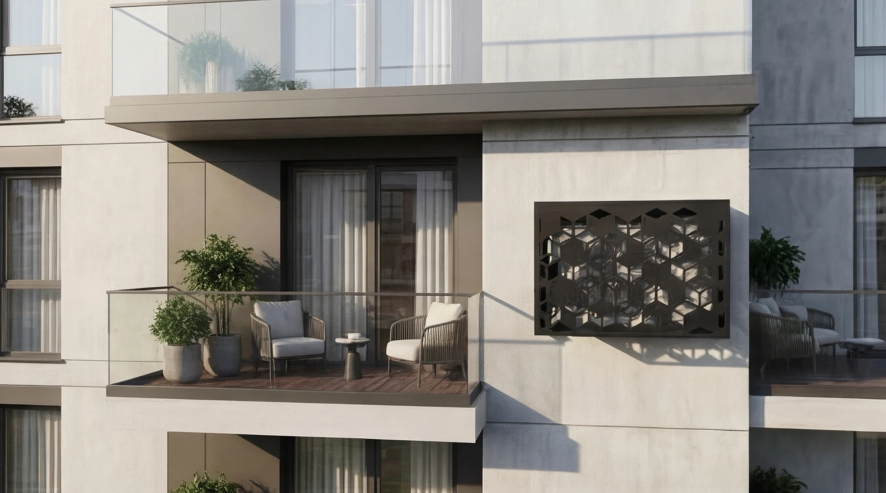 Cache climatiseur extérieur fixation murale, motif Tessella-2