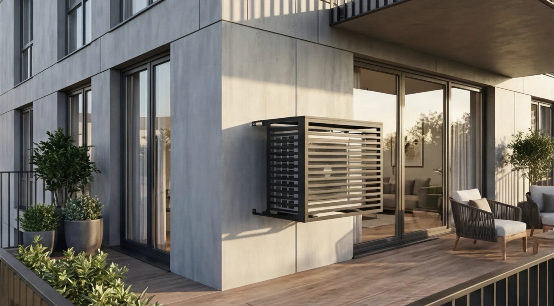 CCLIM-EXT-VENTILA-MUR(2) Cache climatiseur extérieur fixation murale, motif Ventila-2