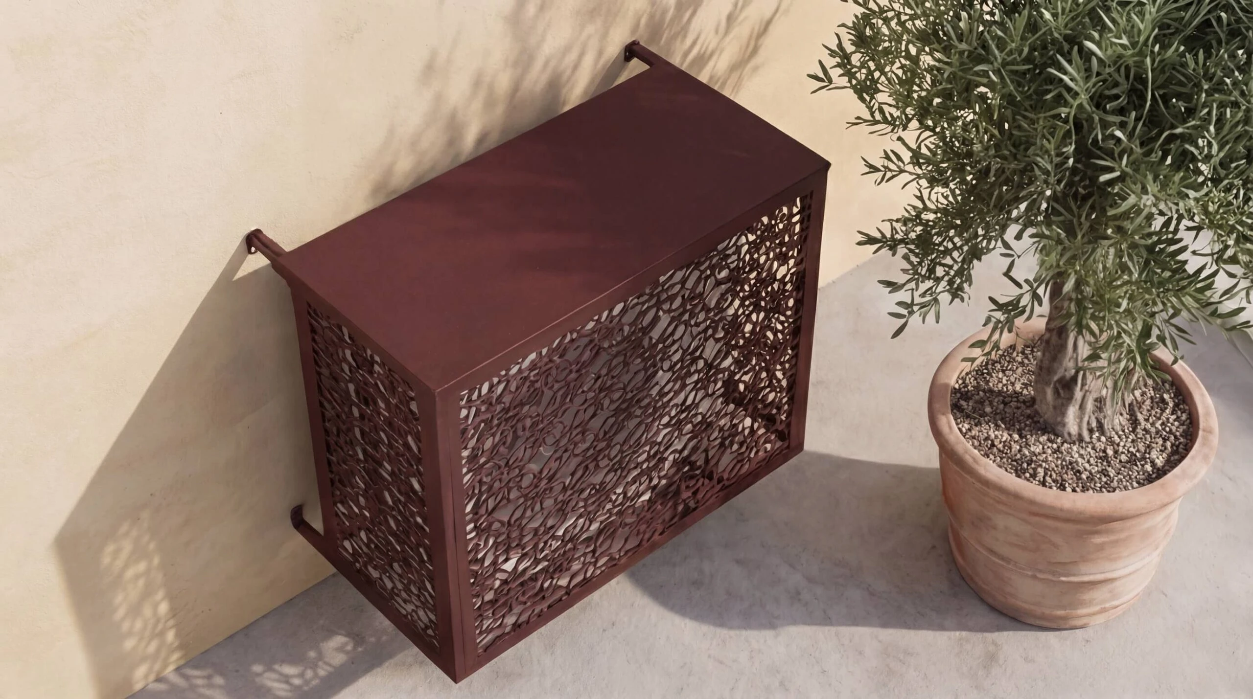 CCLIM-EXT-HIRO-R-MUR(3) Cache climatisation extérieur fixation murale, motif Hiro-3