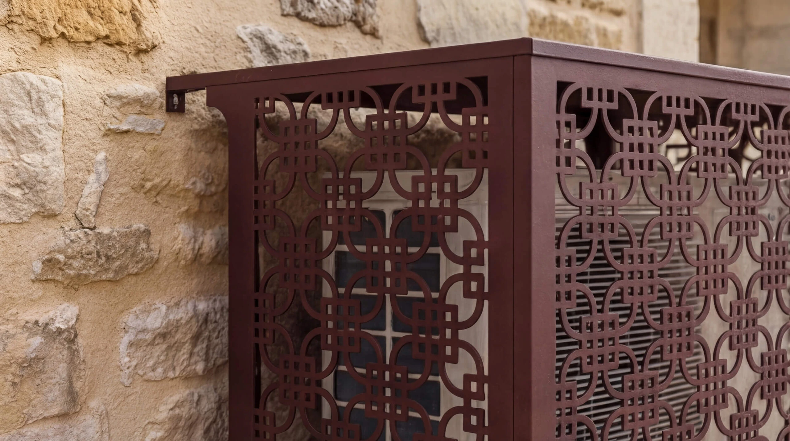 CCLIM-EXT-HIRO-R-MUR(1) Cache climatisation extérieur fixation murale, motif Hiro-1